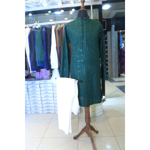 Self embroidered Green Kurta with white Pajama