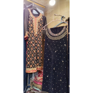 Casual Wear Black Embrioded Suit