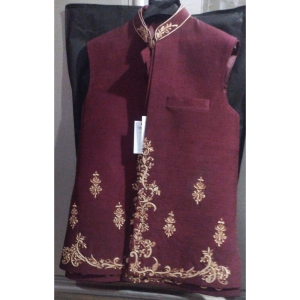 Deep Maroon Westcoat with handmade cora work
