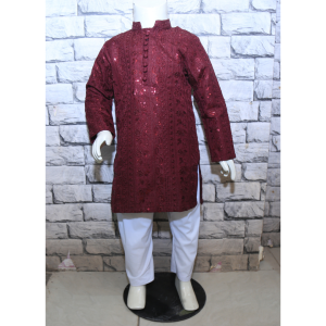 Kids Self embroidered Maroon kurta pajama